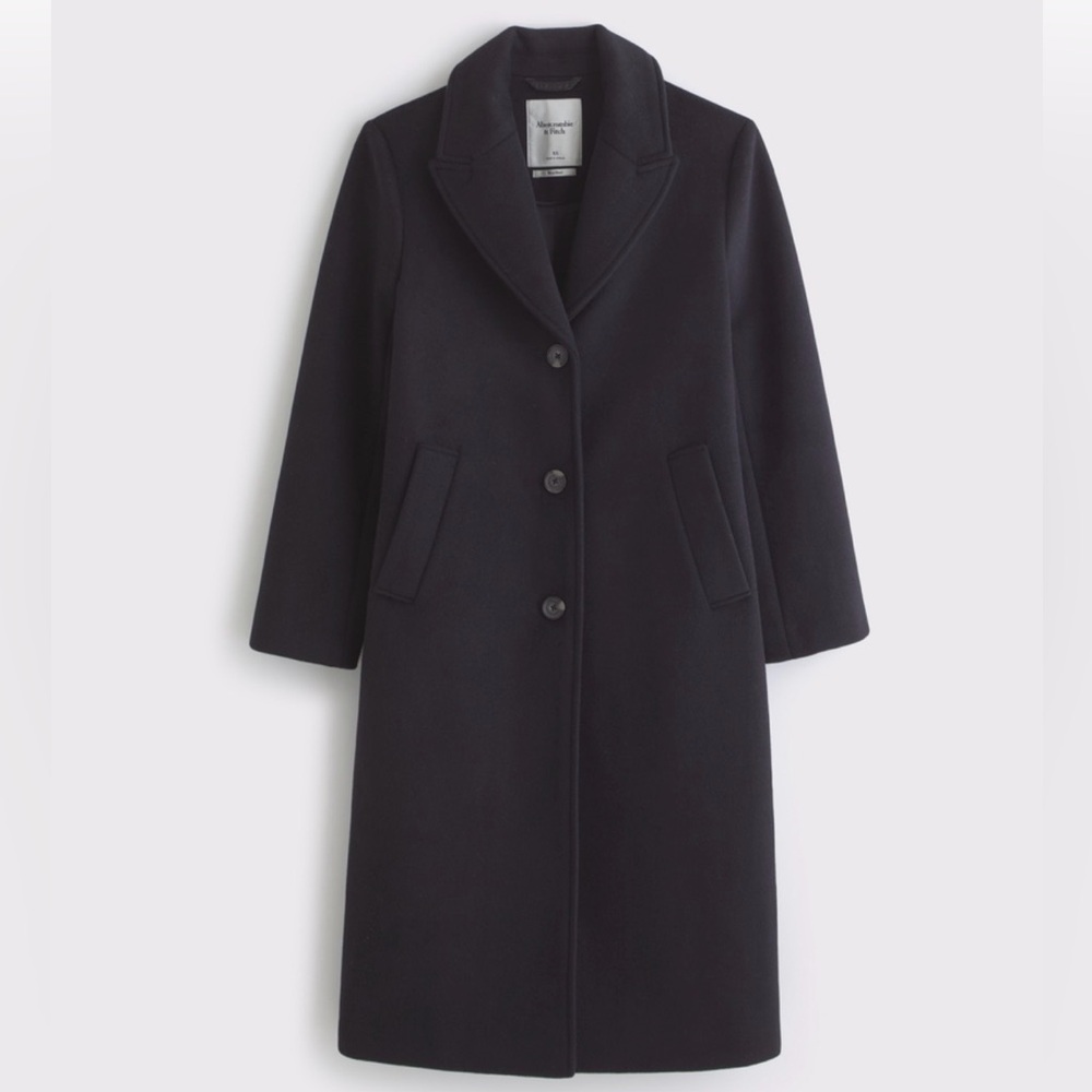 Abercrombie & Fitch Women's Navy Black Single-Breasted Long Trench Coat